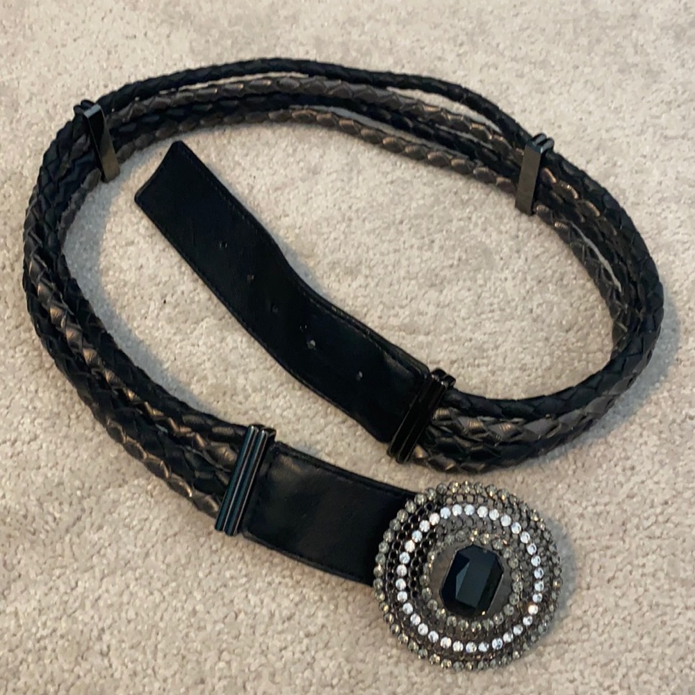 Chico’s M rhinestone buckle, braided belt